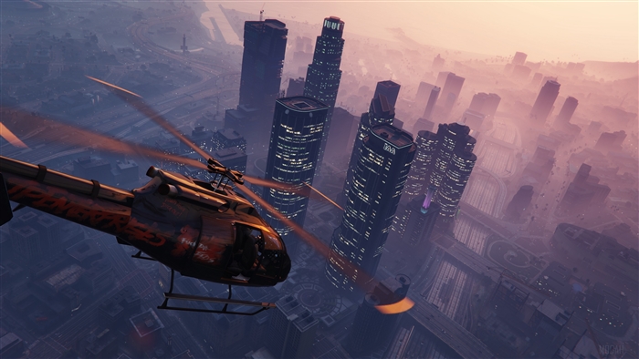 Grand Theft Auto V Helicopter over Cityscape 4K