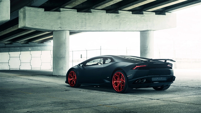 Black Lamborghini Huracan with Red Wheels