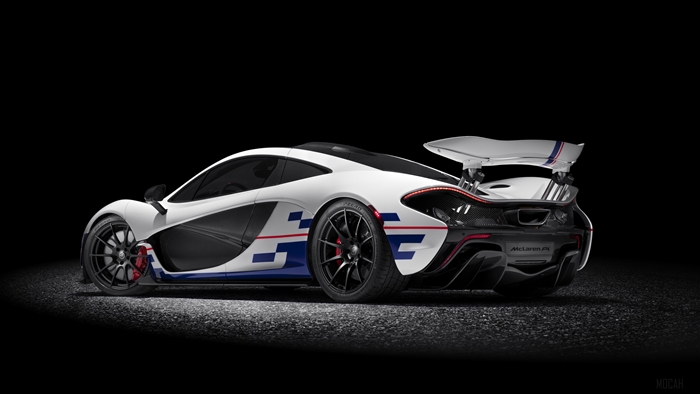 White McLaren P1 with Blue and Red Racing Stripes 4K