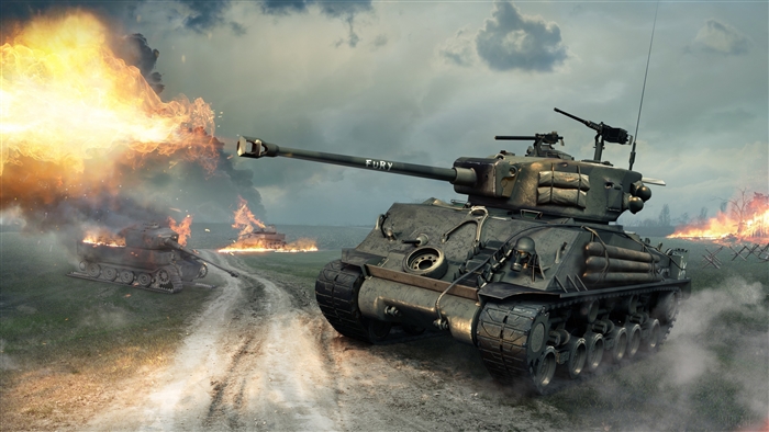 M4A3E8 Sherman "Fury" tank firing in battle 4K