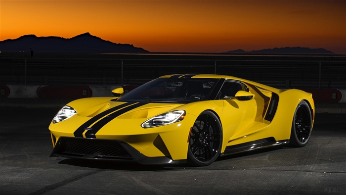 Yellow Ford GT 2017 with black stripes 4K