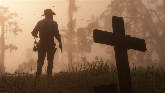 Man with lantern and gun in Red Dead Redemption 2 4K