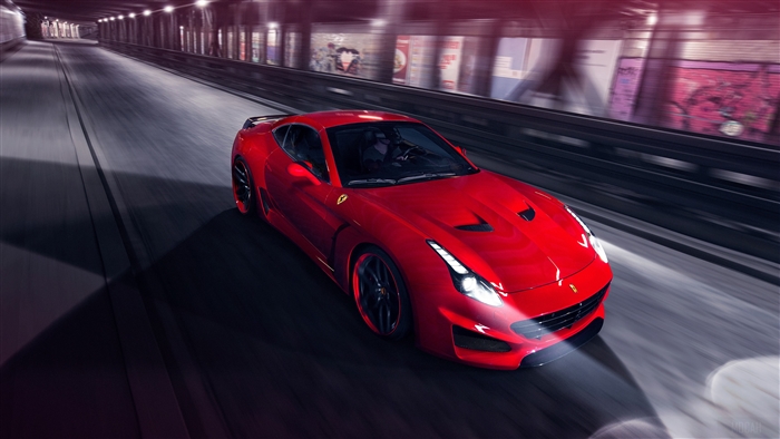 Red Ferrari Novitec Rosso driving in tunnel 4K