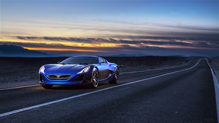 Blue Rimac Electric Car on a Desert Road 4K
