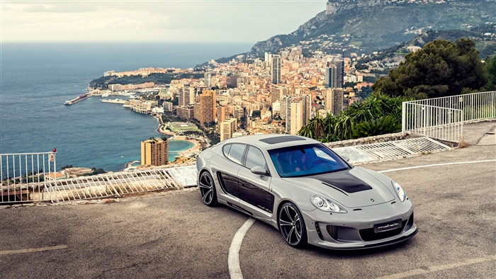 Porsche Panamera on a scenic overlook in Monaco 4K