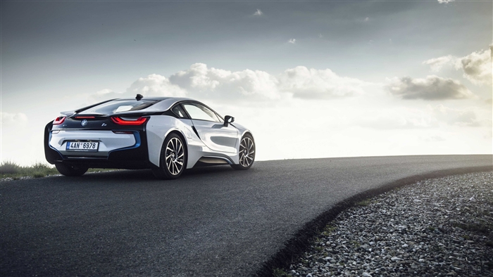 BMW i8 rear view on a road 4K