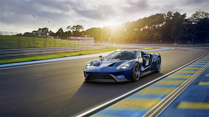 Blue Ford GT sports car on a race track 4K