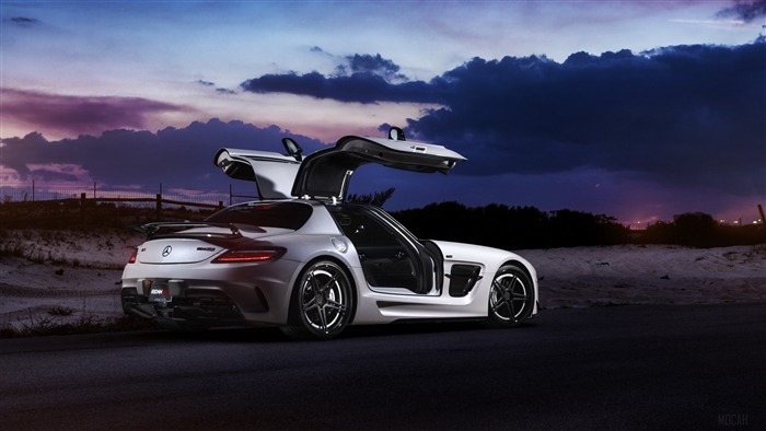 White Mercedes SLS Black Series Renntech with Gullwing Doors