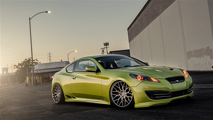 Lime green Hyundai Genesis Coupe with custom wheels