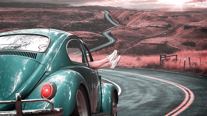 Retro Car Road Trip with Relaxed Legs 4K