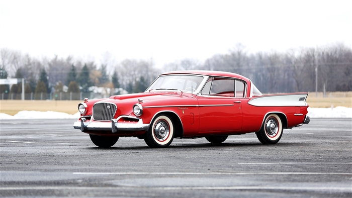 1957 Studebaker Golden Hawk coupe, red, side view 4K