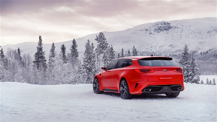 Red Kia Sportspace concept car in snowy landscape 4K