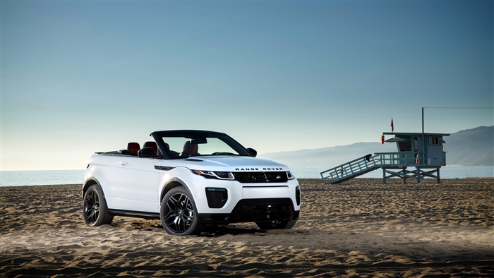 White Range Rover Evoque Convertible on a Beach