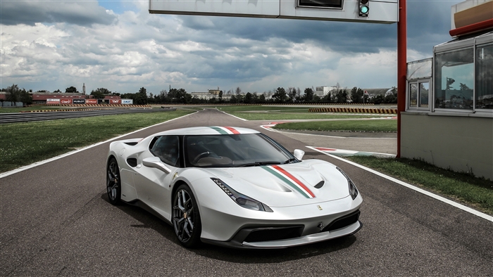 White Ferrari 458 MM Speciale on a Racetrack