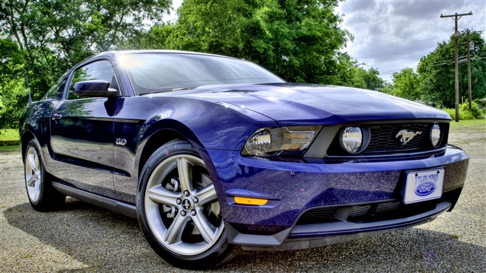 Blue Ford Mustang 5.0 HDR 4K