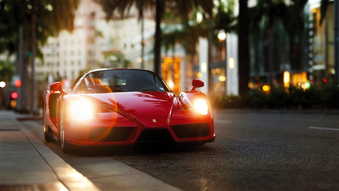 Red Ferrari Enzo parked on a city street 4K