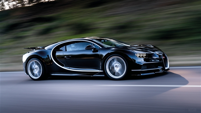 Black Bugatti Chiron driving on a road 4K