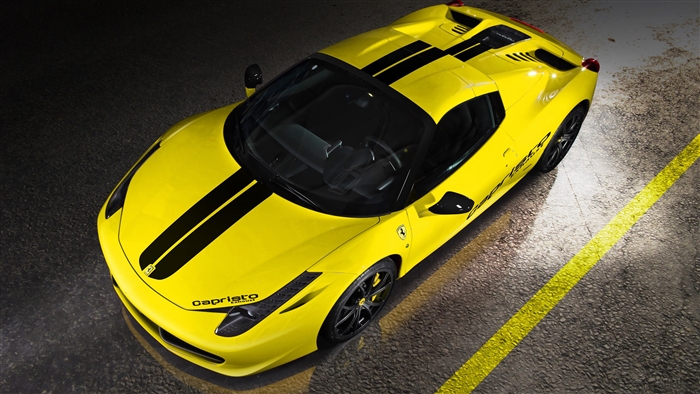 Yellow Ferrari 458 Italia Spider with Black Stripes