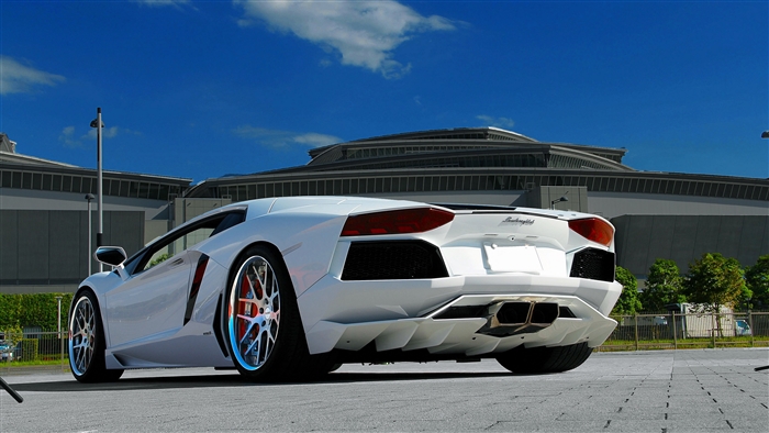 White Lamborghini Aventador LP700-4 on Paving Tiles