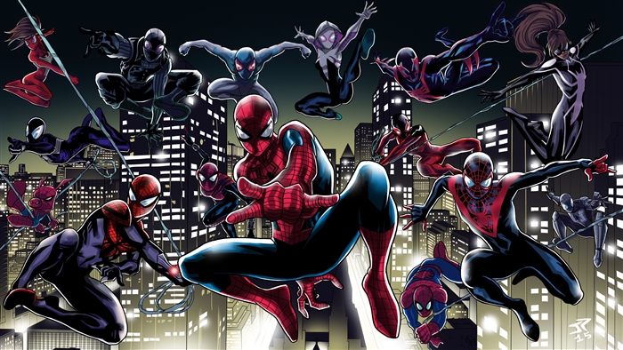 Spider-Verse Characters in Cityscape 4K