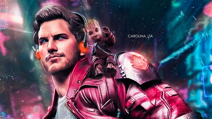 Star Lord and Baby Groot from Guardians of the Galaxy 4K