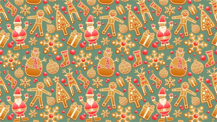 Christmas gingerbread pattern with Santa, snowman, and reindeer