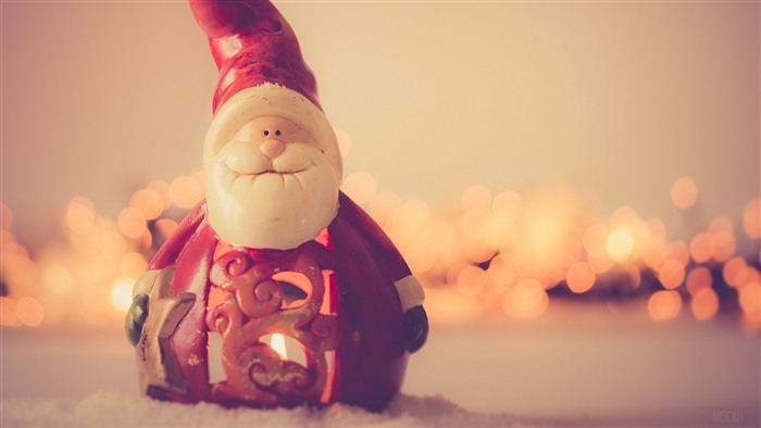 Santa Claus lantern with bokeh lights
