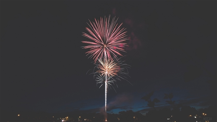 Fireworks display over a city at night