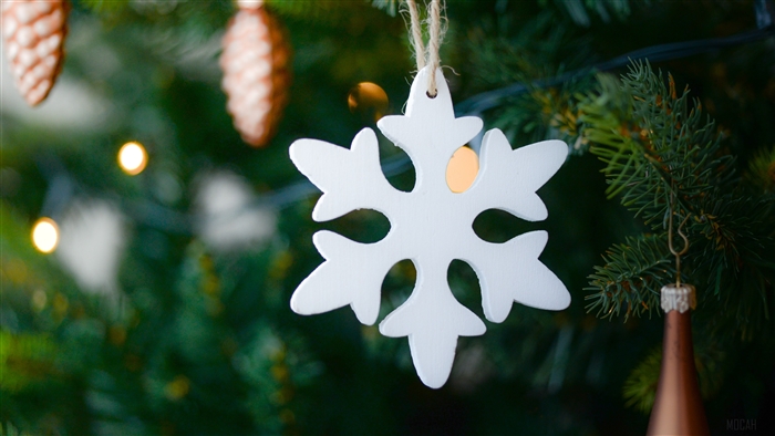 White snowflake decoration on a Christmas tree 4K