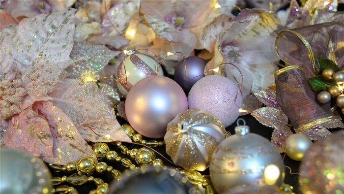 Christmas decorations with ornaments and lights