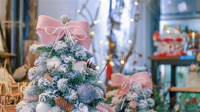 Decorated Christmas Trees with Pink Bows 4K