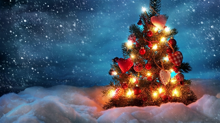 Christmas Tree with Lights and Ornaments in Snow 4K