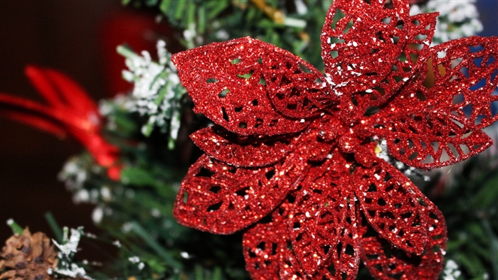 Red glitter poinsettia Christmas ornament