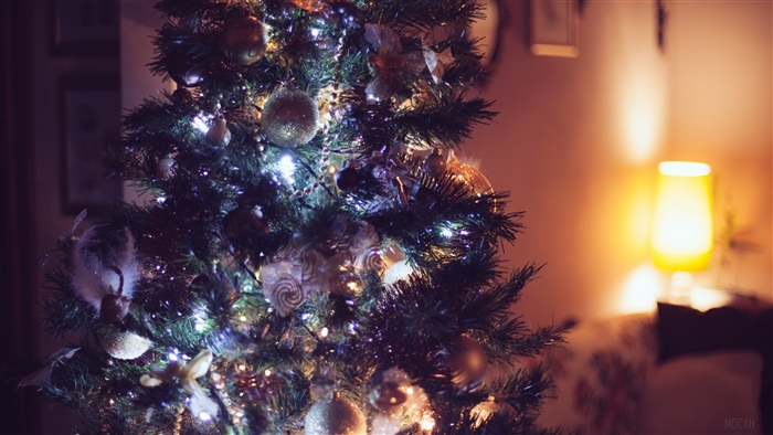 Christmas tree with ornaments and lights 4K
