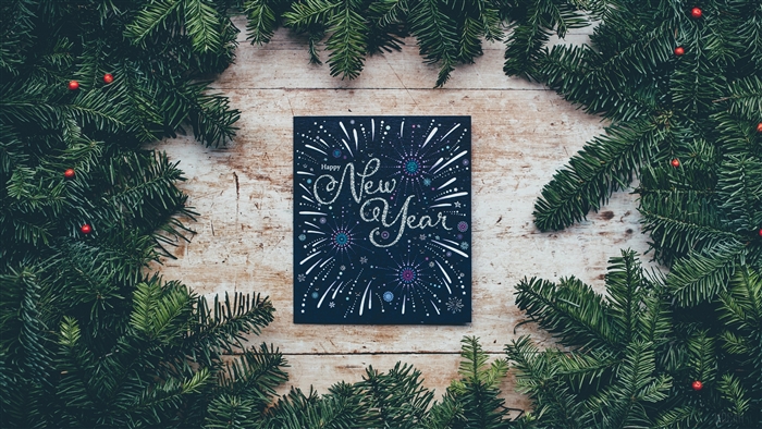 New Year postcard with spruce branches
