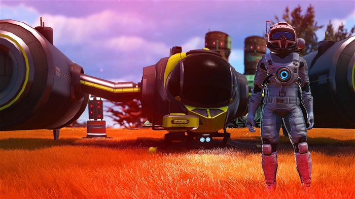 Astronaut and spaceship on alien planet in No Man's Sky 4K