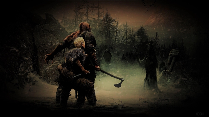 Kratos and Atreus from God of War 4 concept art 4K