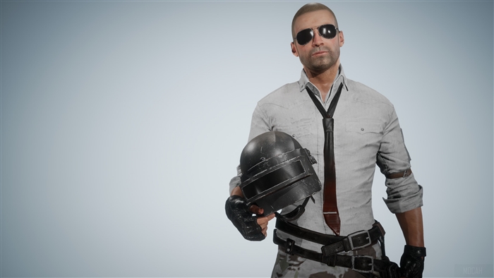 Man from PUBG holding a helmet