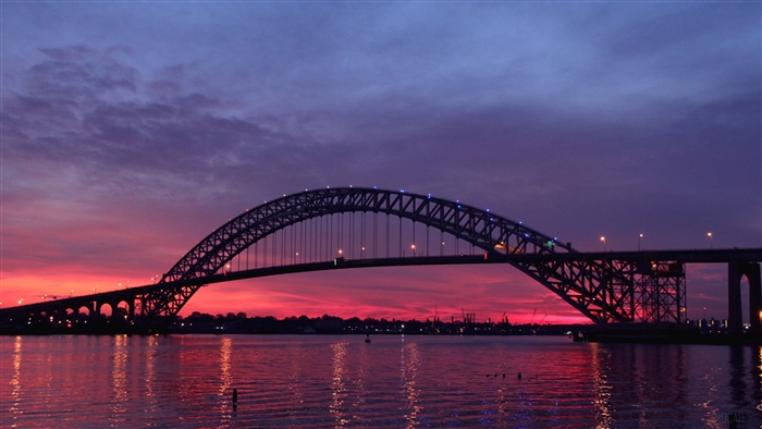 New Jersey Bridge at Sunset with River Reflection 4K
