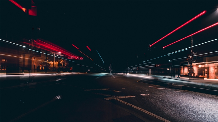 City road at night with light trails 4K