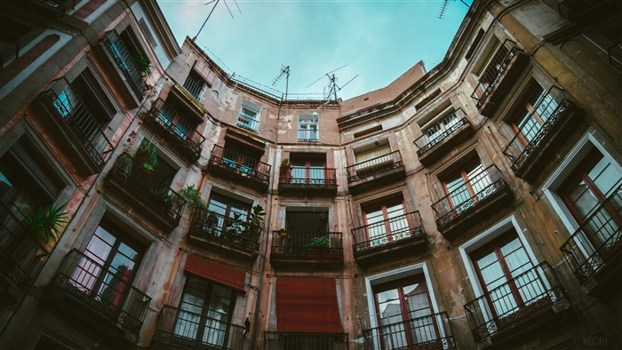 Old building facade with balconies and windows