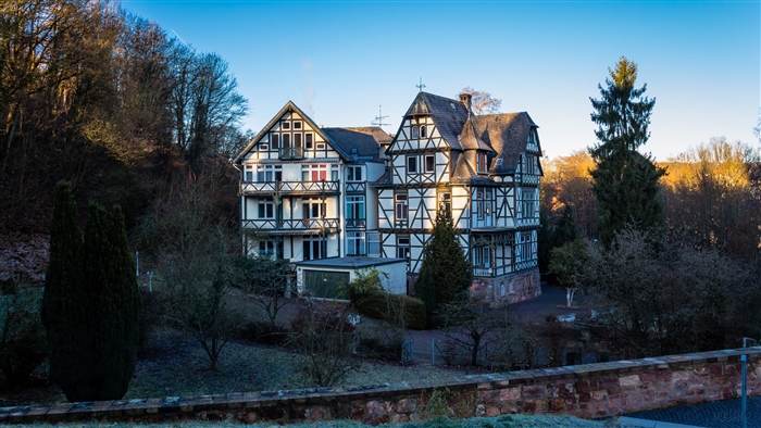 Half-timbered house in a wooded area 4K