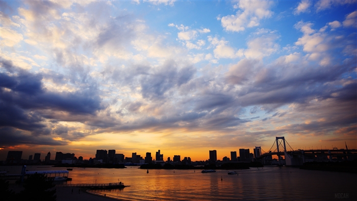 Sunset over Tokyo Bay with Rainbow Bridge