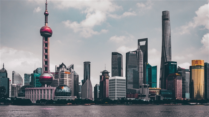 Shanghai skyline with Oriental Pearl Tower and skyscrapers 4K