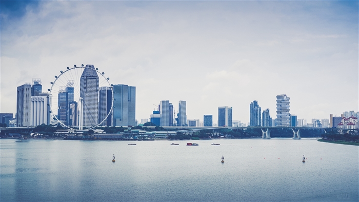 Singapore skyline with Singapore Flyer and bridge