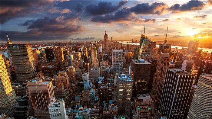 New York City Skyline at Sunset 4K