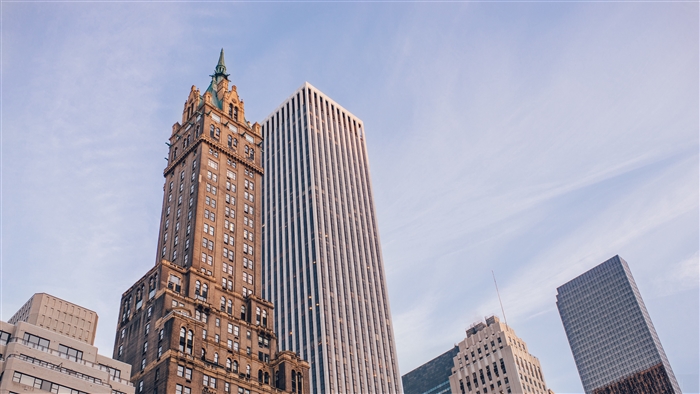 Skyscrapers against a blue sky