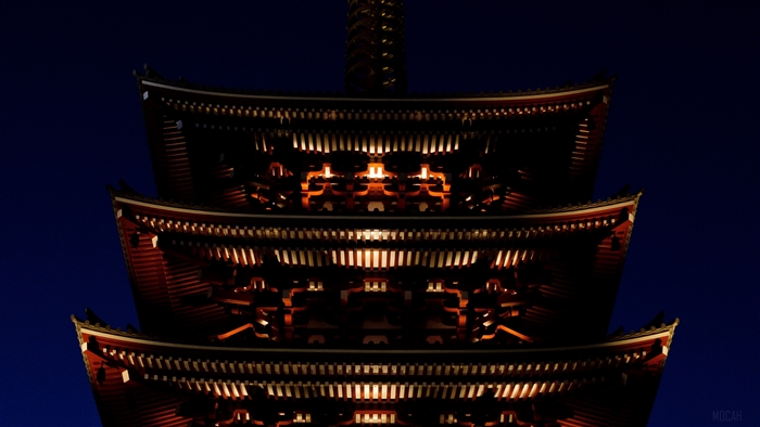 Pagoda roof at night with lighting 4K