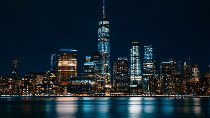 Jersey City Night Skyline Panorama 4K