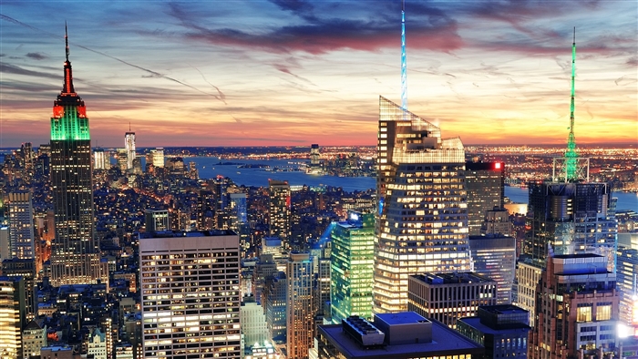 New York City skyline at sunset with Empire State Building